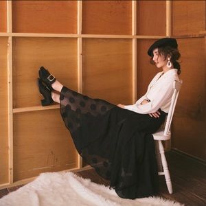 Black polka dots maxi skirt